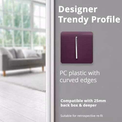 Trendi 1 Gang 3 Way Intermediate 10 Amp Rocker Light Switch in Plum Purple – 4