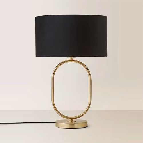 ValueLights Antonia Black Velvet Oval Table Lamp with Brushed Gold Base – 1