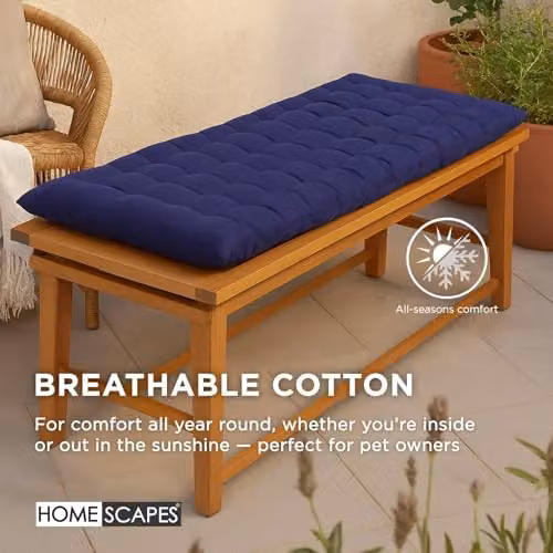 Homescapes Blue Cotton Garden Bench Cushion, W: 108 cm, D: 42 cm – 5