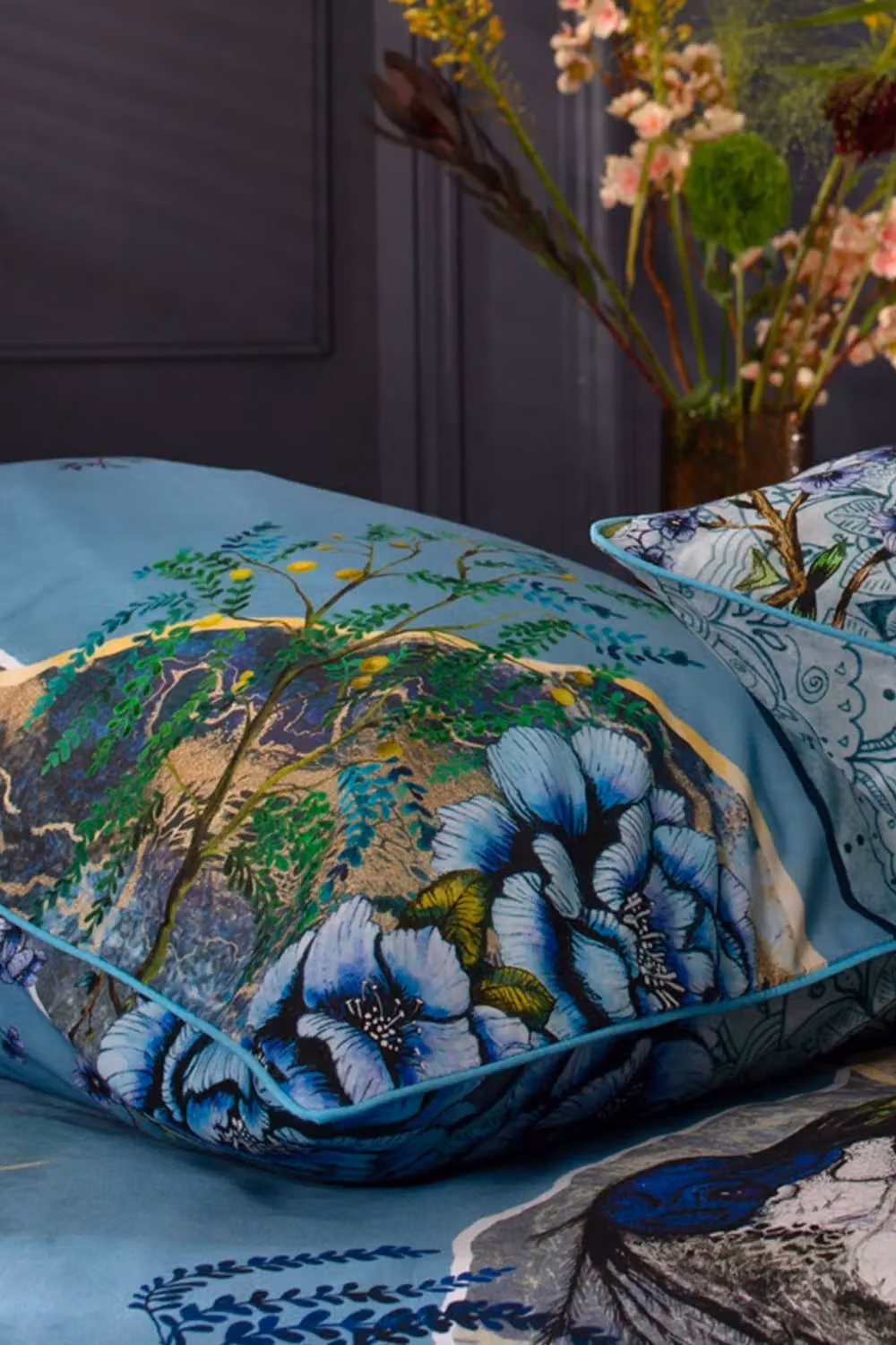 House of Norris Air, Earth & Water Cotton Duvet Cover and Decorative Cushion Set, Blue/Multicolour, W: 140 cm, H: 200 cm – 3