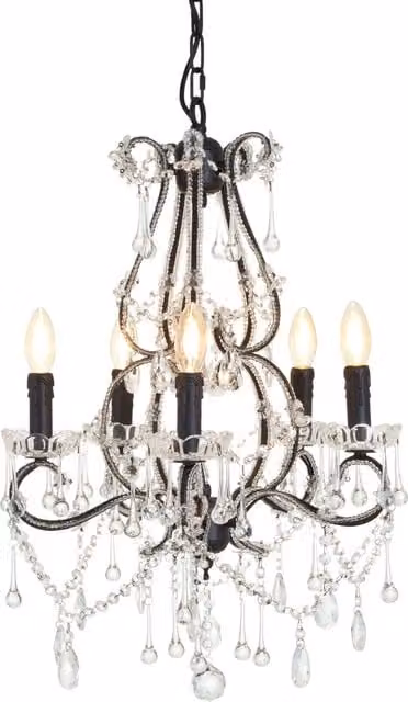 Orsina Kensington Townhouse 5 Bulbs Chandelier in Black with Transparent Glass and Crystal – 1