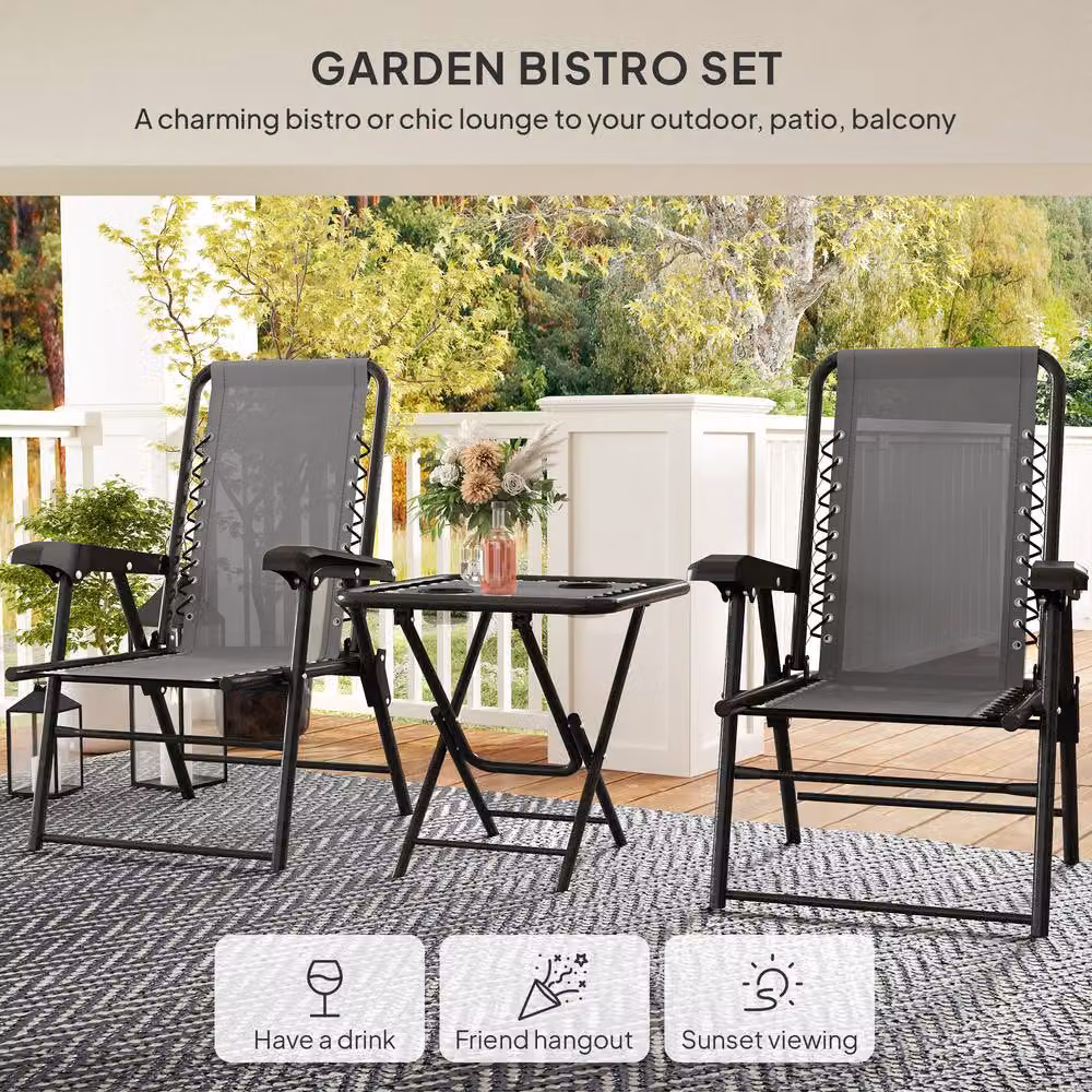 STILVORA Garden Bistro Set with Folding Mesh Seats in Matt Dark Grey – 5