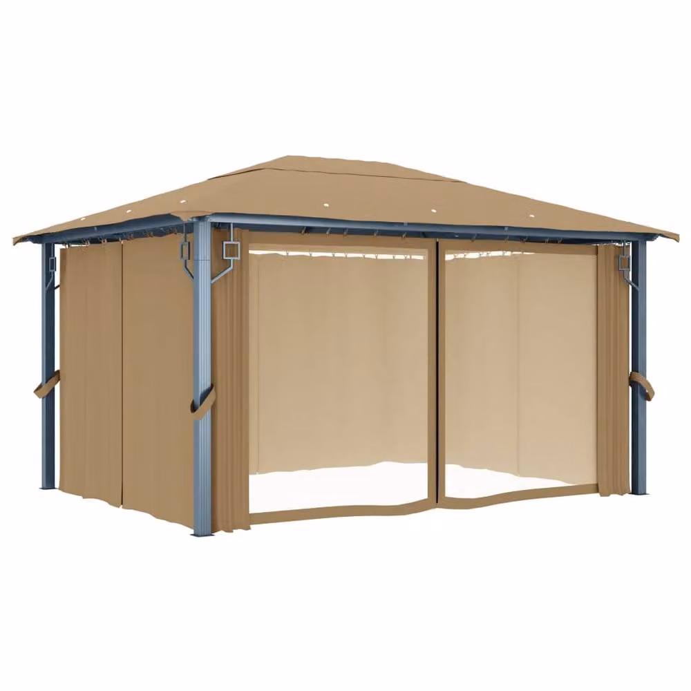 Berkfield Home Aluminium Gazebo with Curtains in Beige, W: 400 cm, D: 300 cm – 2