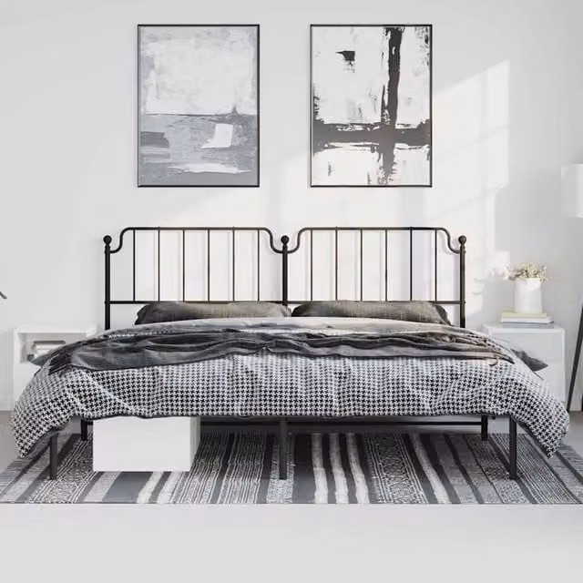 Berkfield Home Metal Bed Frame with Headboard in Black, W/D/H: 193 x 102 x 198 cm