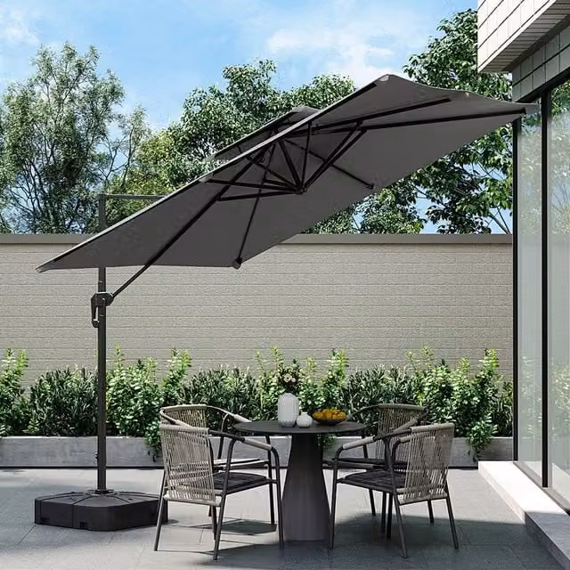 Breeins 3m Cantilever Parasol with LED Lights and Fillable Base in Dark Grey