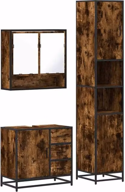Berkfield Home 3 Piece Industrial Bathroom Furniture Set in Smoked Oak Brown
