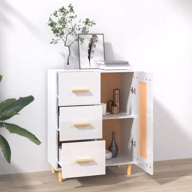 Berkfield Home High Gloss White Sideboard in Engineered Wood W/D/H: 69.5 x 34 x 90 cm
