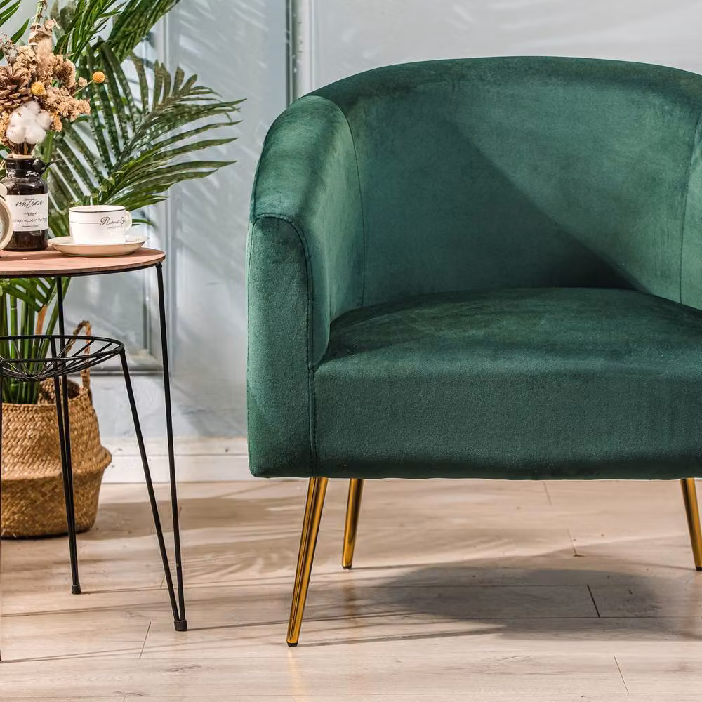 Nordlys Scandinavian Design Green Velvet Lounge Chair with Metal Frame and Armrests – 3