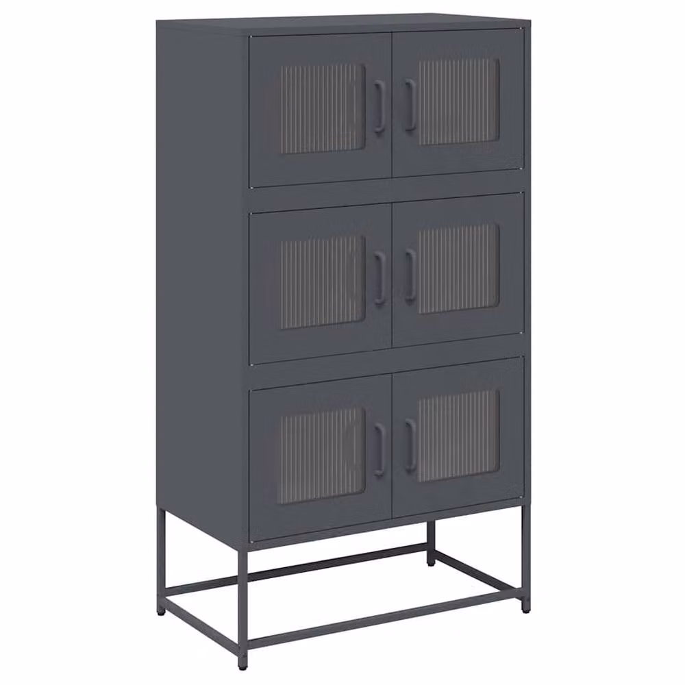 Berkfield Home Anthracite Highboard in Matt Dark Grey Steel with Glass Doors, W/D/H: 68 x 39 x 123 cm – 2