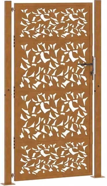 Berkfield Brown Weathering Steel Leaf Design Garden Gate W: 105 cm, H: 180 cm – 1