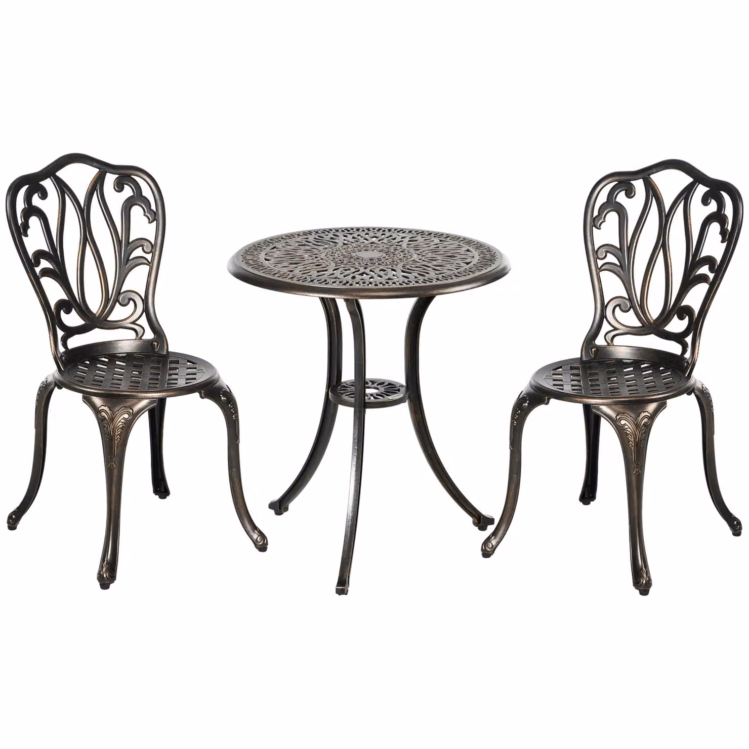 OUTSUNNY 3 Piece Bronze Metal Patio Bistro Set with Umbrella Hole – 2