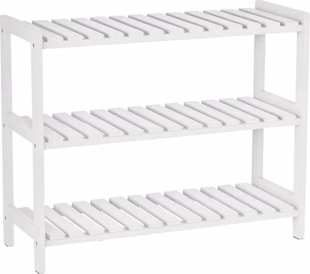 Havendro 3-Tier White Wood Shoe Rack with Slatted Shelves