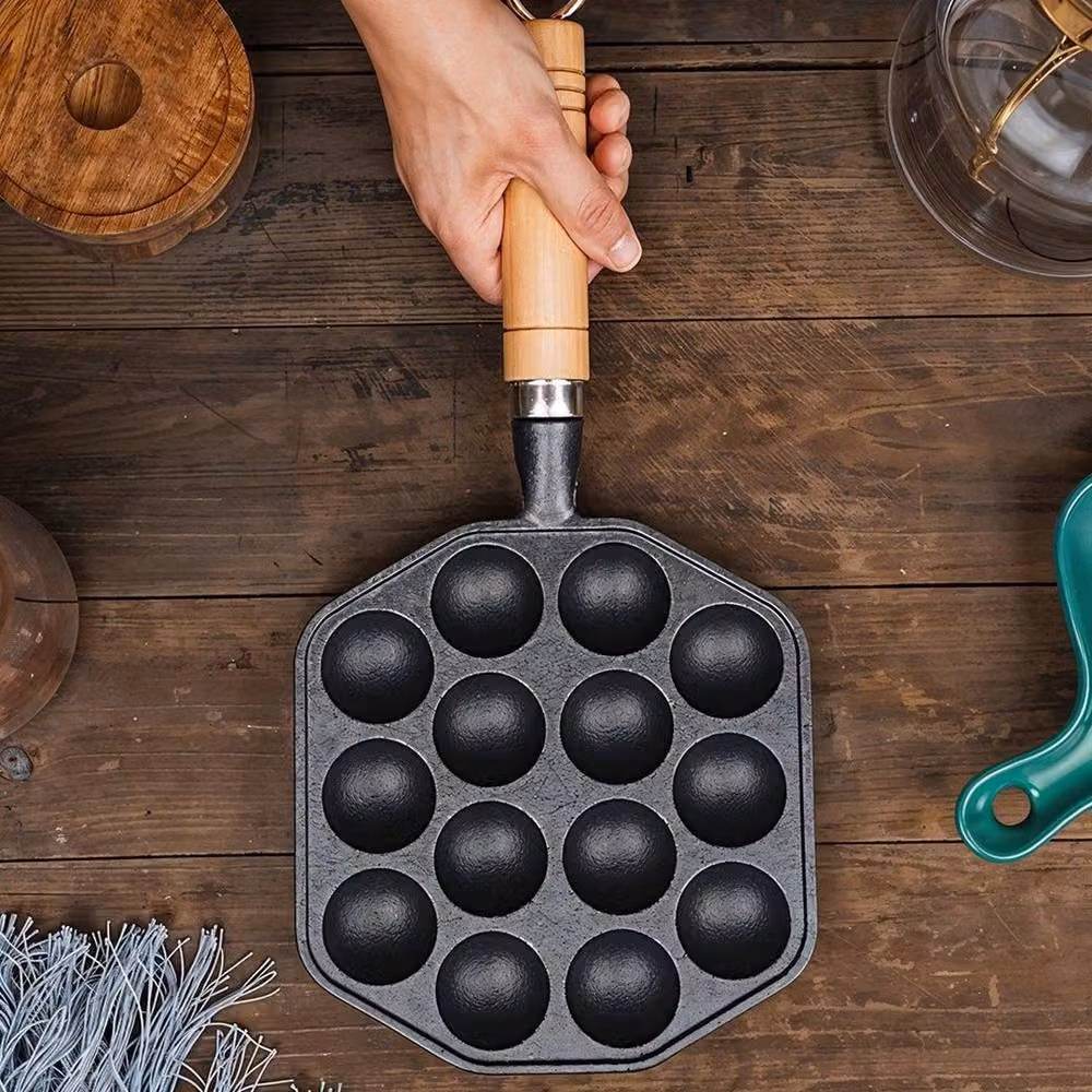 FLAVORA Black Cast Iron Takoyaki Griddle Pan with 14 Holes – 5
