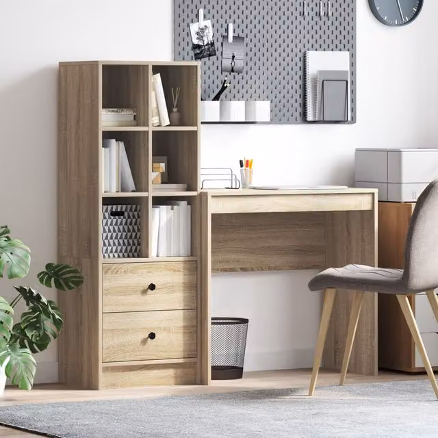 Berkfield Modern Writing Desk in Sonoma Oak and Beige Engineered Wood – 1