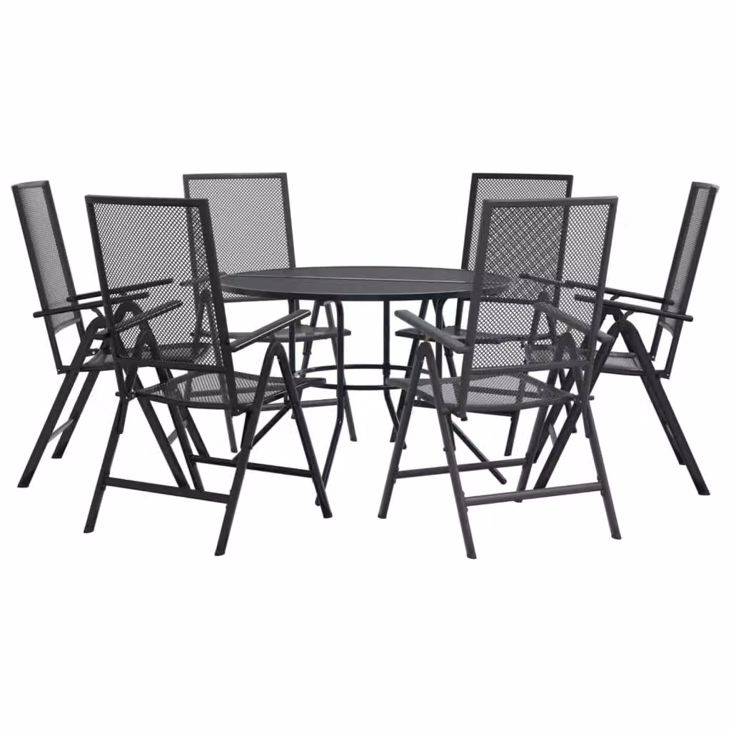 Berkfield Home 7-Piece Reclining Garden Table and Chair Set in Anthracite and Black Powder-Coated Steel – 2