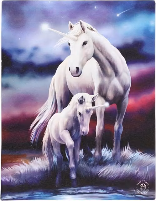 Anne Stokes Eternal Bond Unicorn Mare and Foal Canvas Plaque, Blue and Multicolour, W: 19 cm, H: 25 cm