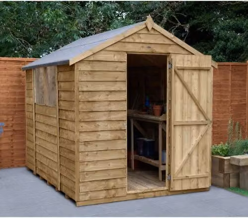 Forest Garden Apex Overlap Wooden Garden Shed in Green and Brown, W: 243.84 cm, D: 182.88 cm, H: 182.88 cm