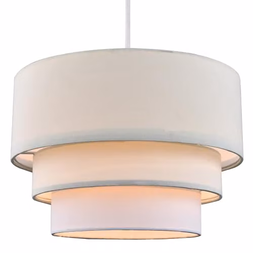 Happy Homewares Contemporary Round Triple Tier Cotton Fabric Pendant Light Shade in White and Beige, Diameter: 30 cm