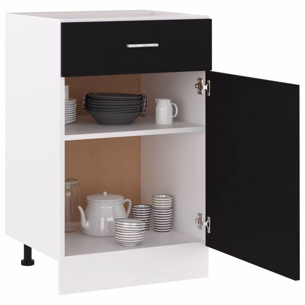 Berkfield Home Modern Black Matt Drawer Bottom Cabinet in Engineered Wood W/D/H: 50 x 46 x 81.5 cm – 3
