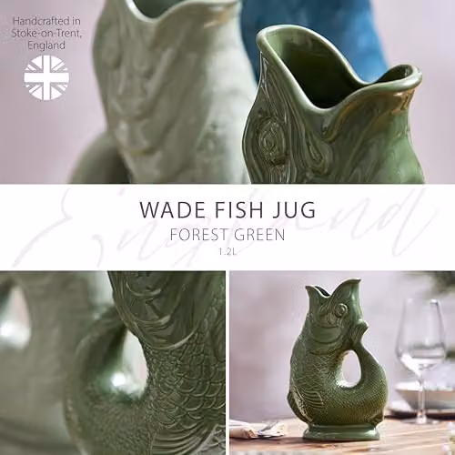 Wade Fish Ceramic Jug in Green and White, 1.2 l – 2