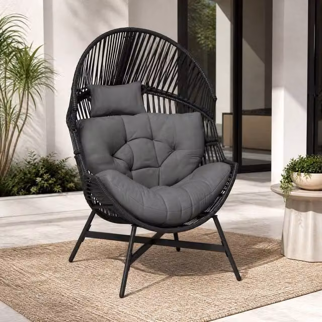 STILVORA Garden Egg Chair with Tufted Cushion and Headrest in Grey