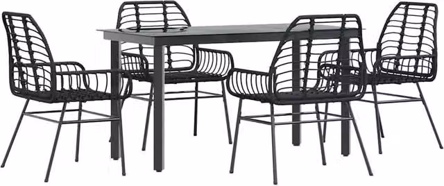Berkfield Home 5 Piece Black Poly Rattan Garden Dining Set with Glass Top Table – 1