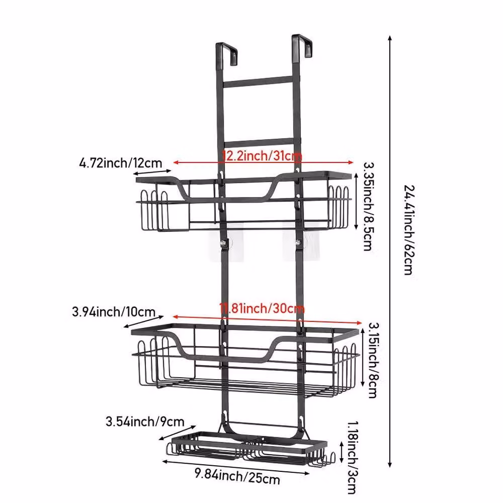 EONLION 3 Tier Hanging Metal Shower Caddy Storage in Black – 2