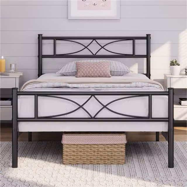 Yaheetech Modern Metal Bed Frame in Black, 90 x 200 cm