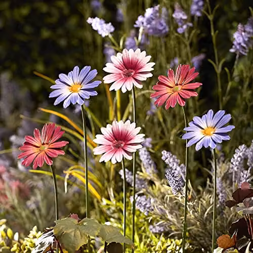Garden Gear Metal Daisy Stakes, Multicolour Decorative Floral Ornaments, Height: 57 cm (Purple x2) – 2