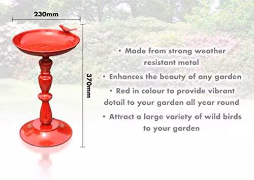 St Helens Home & Garden Red Metal Ornamental Pedestal Bird Bath, W/D/H: 21 x 23 x 37 cm – 4