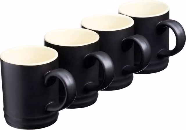 Cooks Professional Set of 4 Black Stoneware Espresso Coffee Cups, 100ml – 1