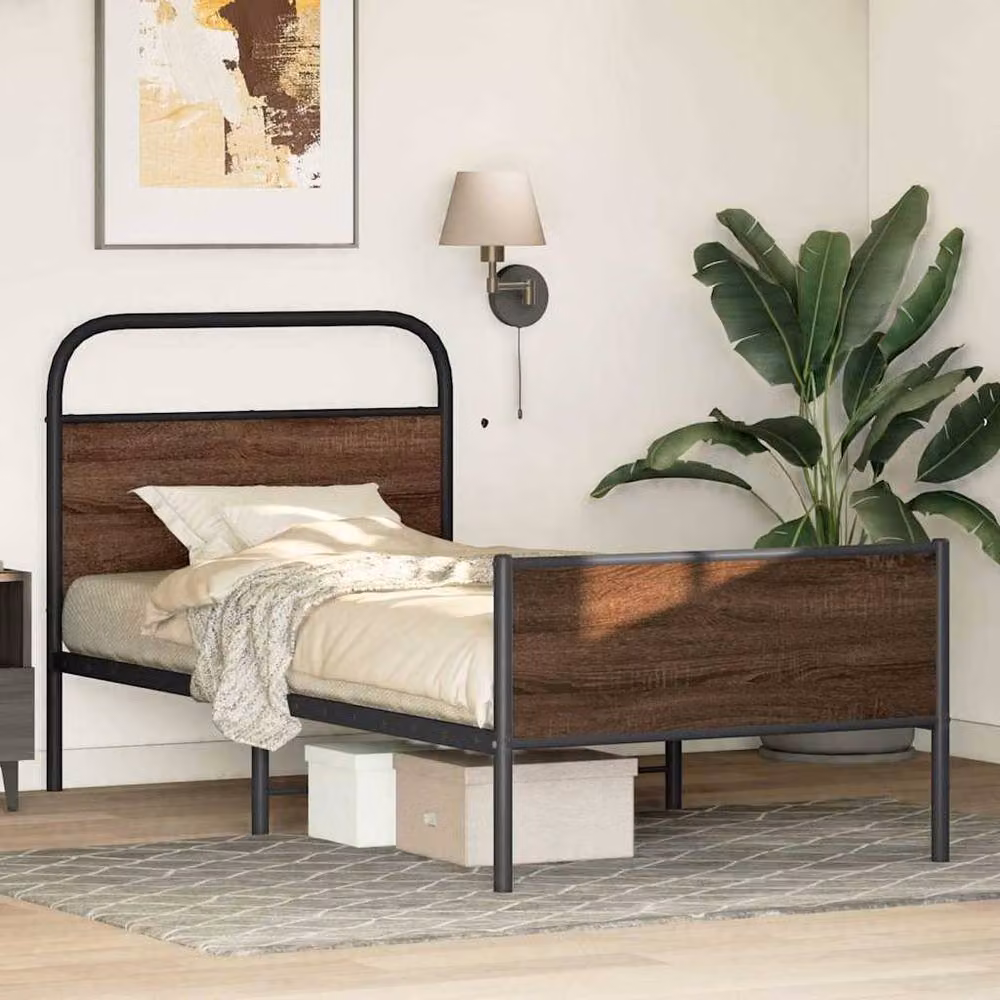 Berkfield Home Elegant Bed Frame in Brown Oak, W/D/H: 90 x 190 cm – 2
