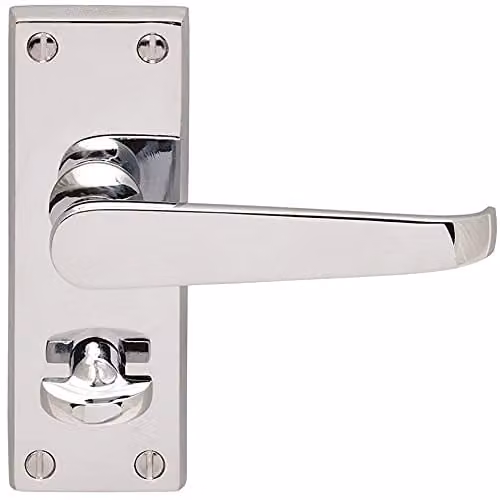 Loops Straight Victorian Handle on Rectangular Bathroom Backplate in Polished Chrome