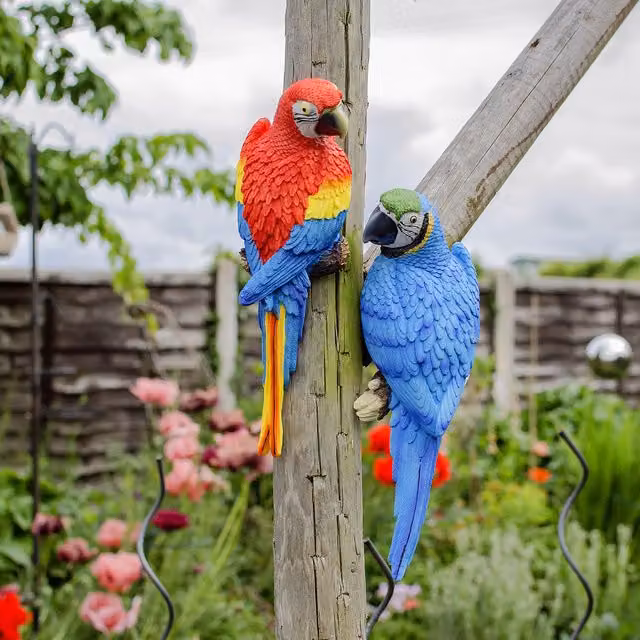 Farmwood Pair of Red Wall Mountable Garden Parrot Ornaments