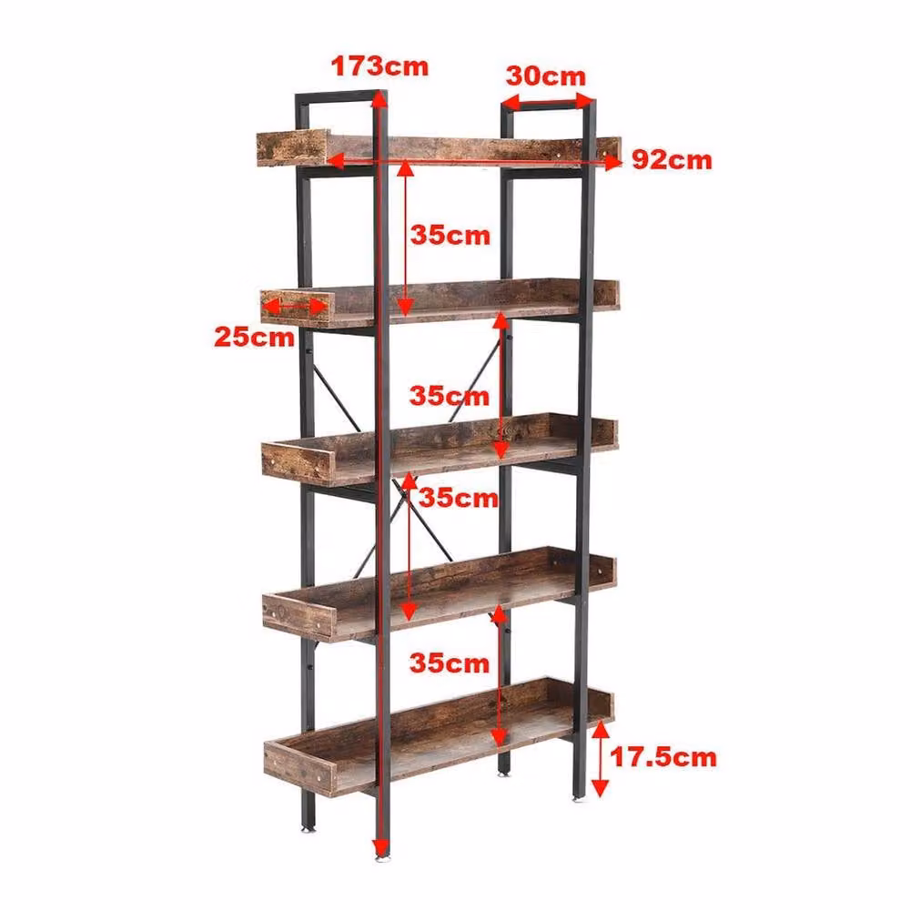 KORVIXA Industrial 5 Tier Shelf Storage Display Rack in Brown, W/D/H: 100 x 100 x 100 cm – 2
