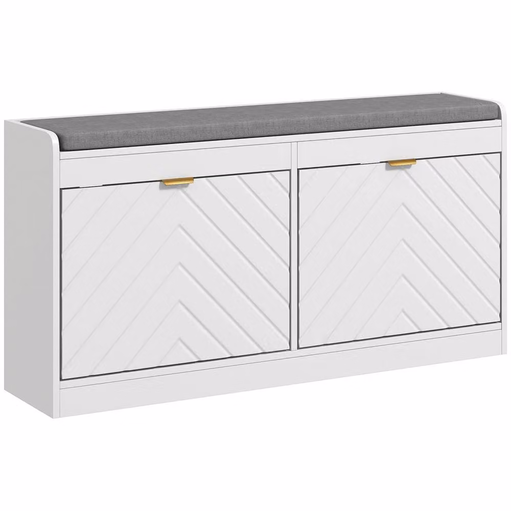 Wyld Haus Kera White Shoe Bench with 2 Flip Drawers and Adjustable Shelf – 2