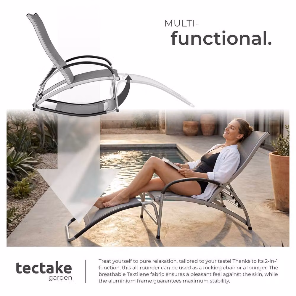tectake Avignon Sun Lounger in Dark Grey with Adjustable Headrest and Armrests – 5