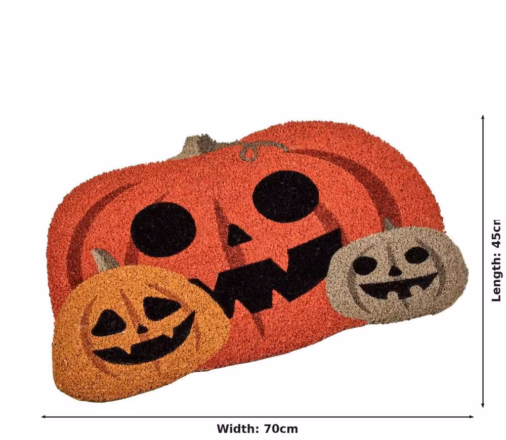 mysmartbuy Jack'O'Lanterns Halloween Door Mat, Orange Multicolour Coir and PVC, W: 45 cm, D: 70 cm – 3