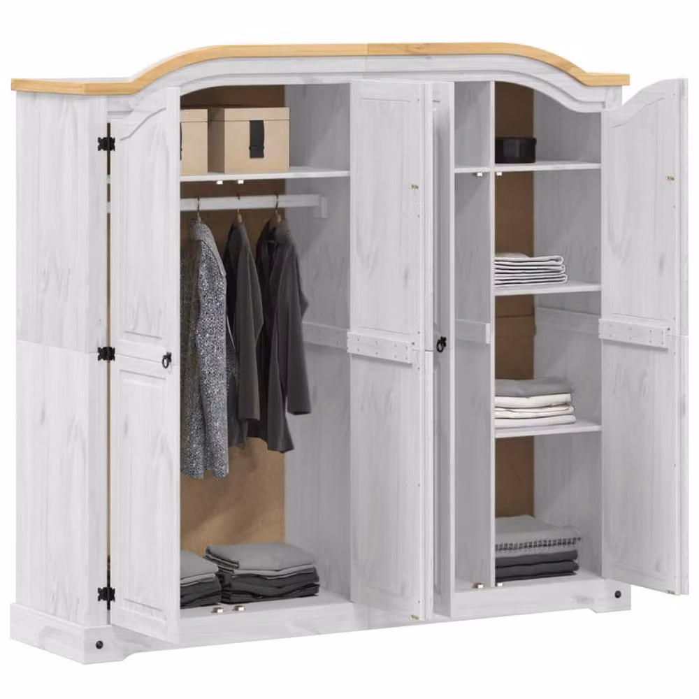Berkfield Home Corona White Wardrobe in Solid Pine Wood, W/D/H: 194 x 52 x 186 cm – 2