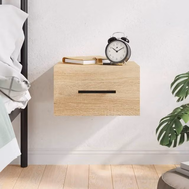 Berkfield Home Wall-mounted Bedside Cabinet in Sonoma Oak, Brown, W/D/H: 35 x 35 x 20 cm
