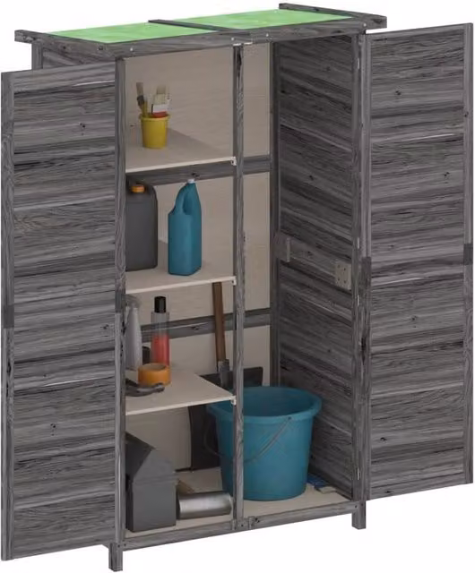 Berkfield Home Grey Solid Wood Pine Garden Tool Shed Tall Cabinet W/D/H: 83 x 57 x 140 cm – 1