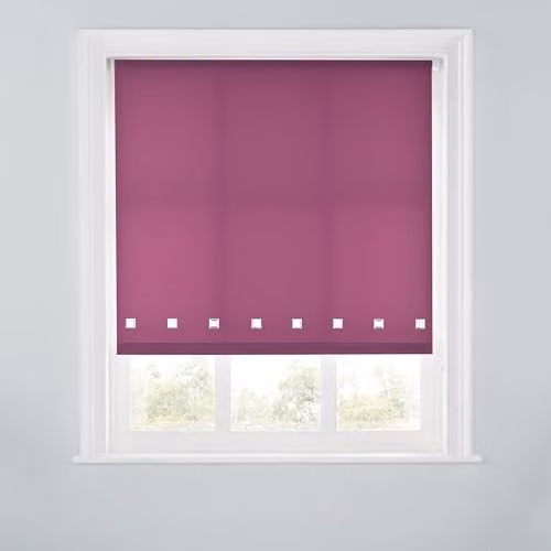 A.Unique Home Trimmable Square Eyelet Roller Blind, Purple, W: 150 cm, H: 170 cm