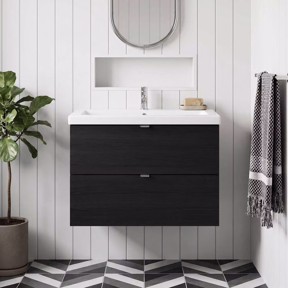 Balterley Alrewas 2 Drawer Wall Hung Vanity Basin Unit, Matt Black, Width: 80 cm – 4