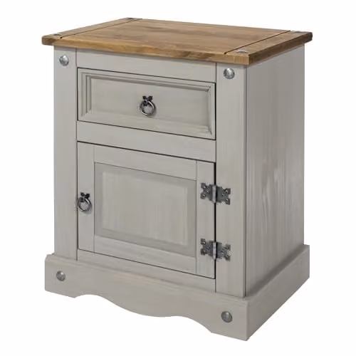 Core Products Corona Grey and Waxed Pine 1 Door 1 Drawer Bedside Cabinet