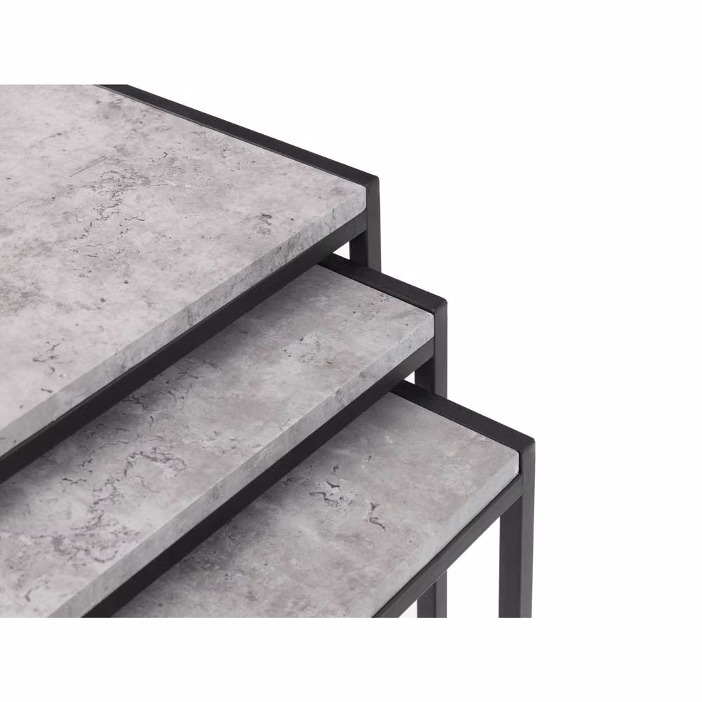 Cheshire Harstad Industrial Nest of 3 Square Tables in Concrete and Black – 4