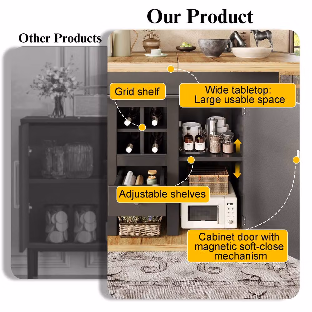 Rolipo Extendable Rectangular Dining Table in Black with Wine Rack and Drawers – 5