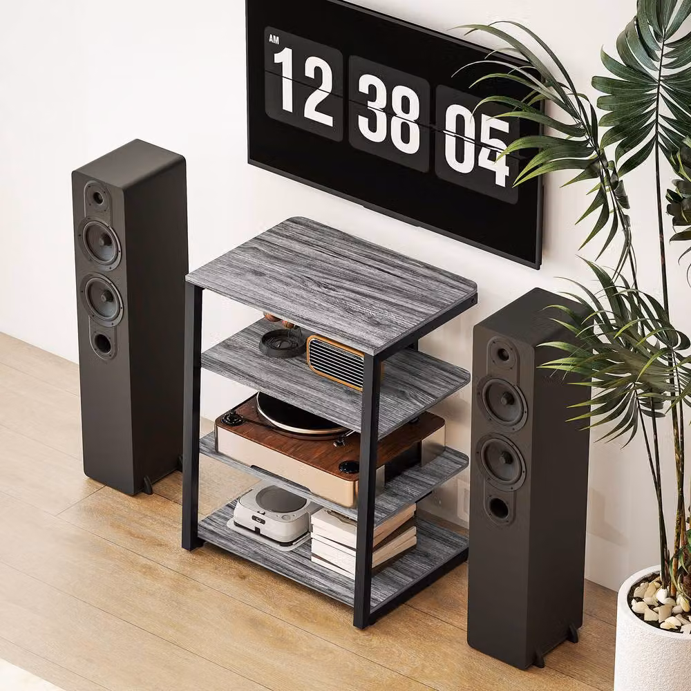 STILVORA 4 Tier HiFi Rack with Adjustable Shelves in Matt Grey – 10