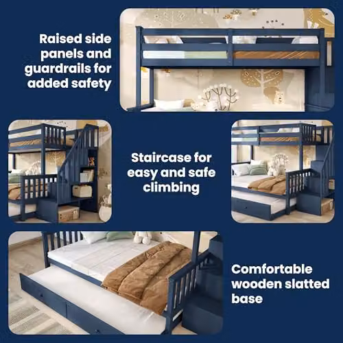 Flair Furnishings Triple Bunk Bed with Trundle and Staircase Storage in Blue – 7