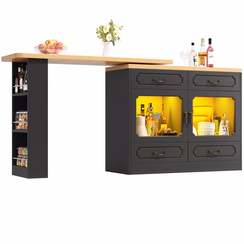 Rolipo Extendable Black Rotating Bar Table Kitchen Island with Storage – 6