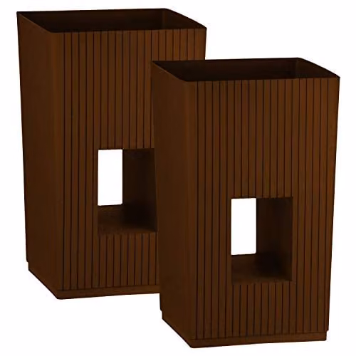 Simpa Cubic Modern Plastic Planter Set of 2, Brown, H 43 cm x Dia 26 cm – 4